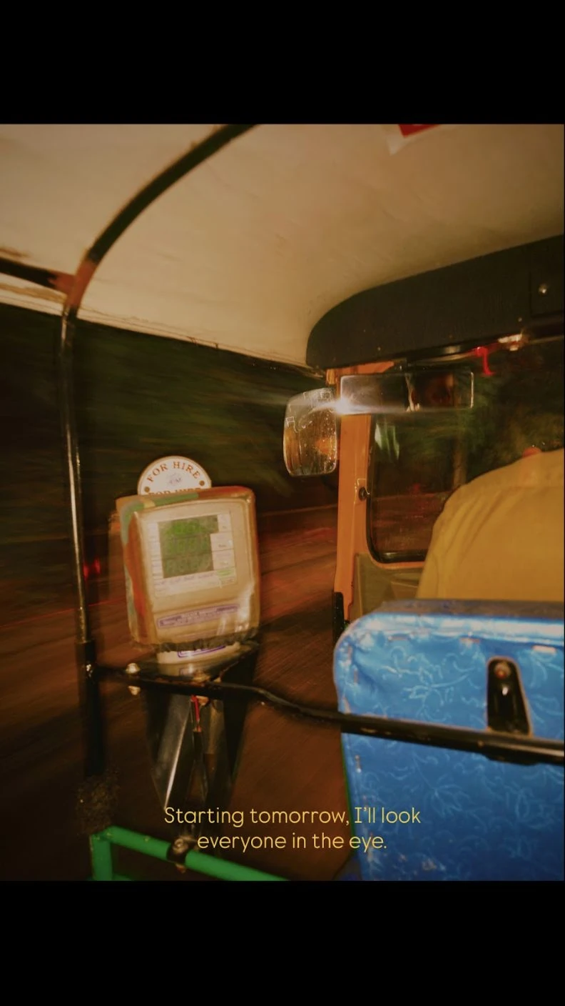 The view from inside an auto-rickshaw.